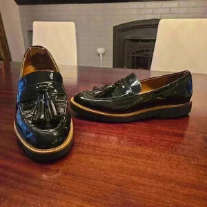 Franco Sarto Carolyn Tassel Loafer Womens Black Patent Leather Size 9